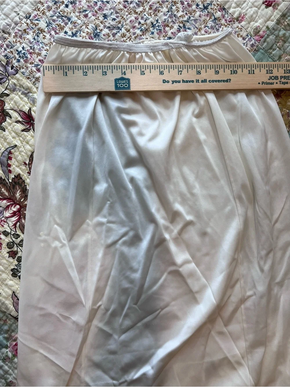 Vintage Movie Star Lace Trim Half Slip Skirt Cream Off-White Midi Slit M